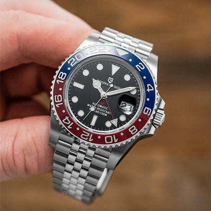 PAGAN DESIGN PD-1662 Luxury GMT Men Mechanical Wristwatch Sapphire Glass Stainless Steel 100M Waterproof Automatic Watches-EXPROTAS