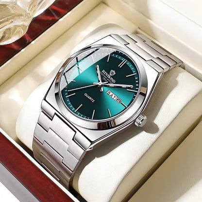 UTHAI Men’s Stainless Steel Watch Double Calendar Luxury Waterproof Business Quartz