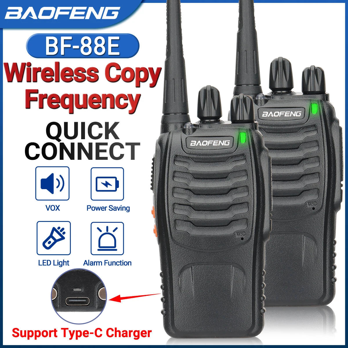 2x Walkie Talkie Baofeng BF-88E Long Range 400-470MHz Two Way Radio