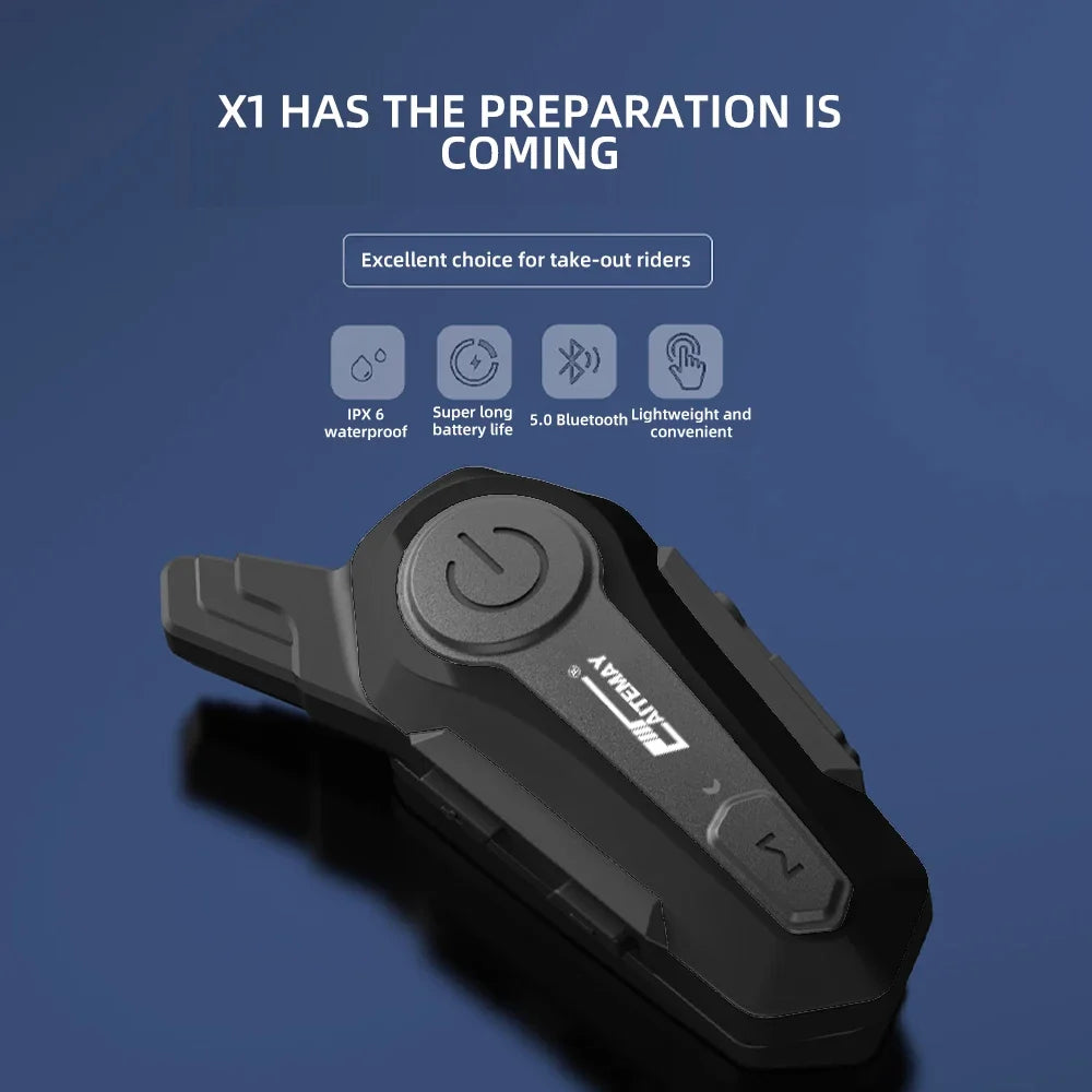 X1 Plus Motorcycle Helmet Bluetooth Intercom Headset 1000m 2-Rider Waterproof