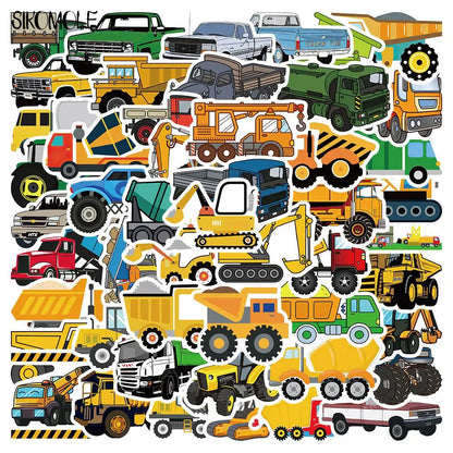 50PCS Cartoon Car Truck Stickers Kawaii DIY Skateboard Decals Kids Toys