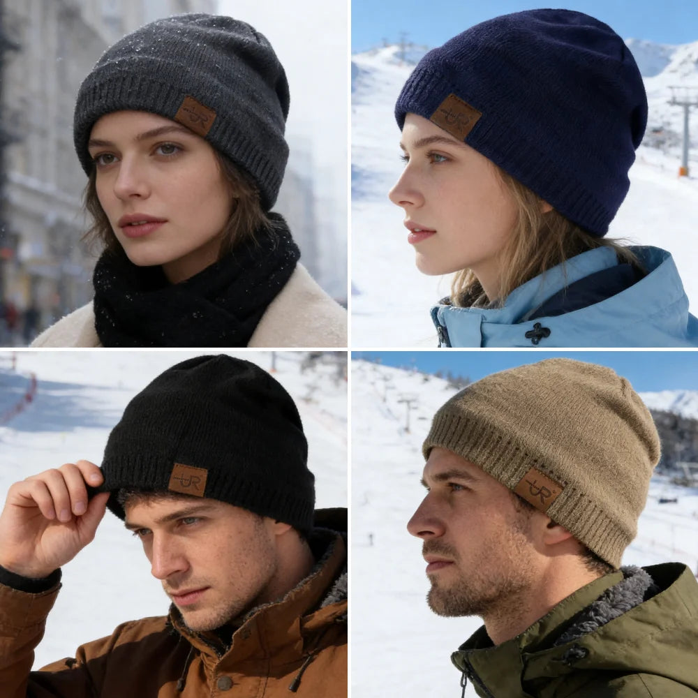 Unisex Urgentman Winter Beanie Cap Outdoor Warm Knitted Fur Lined Hat
