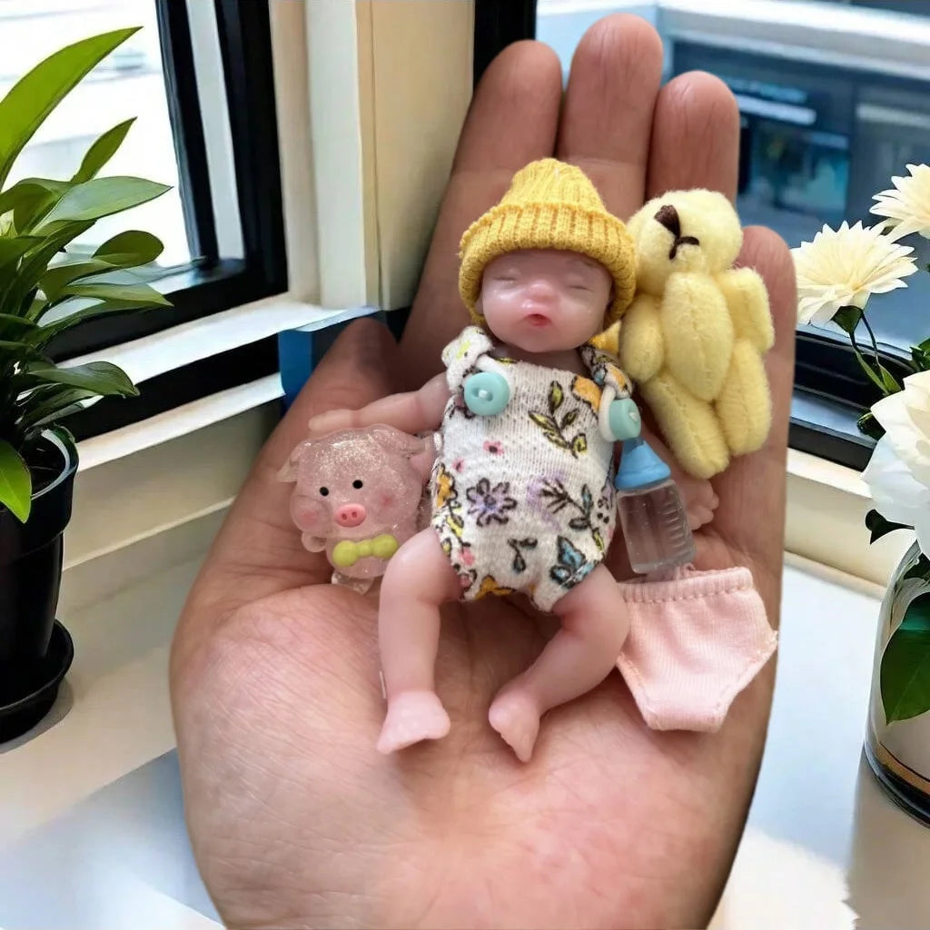 AnjoDoll 3 Inch Mini Silicone Reborn Girl Doll Painted Skin Washable Body