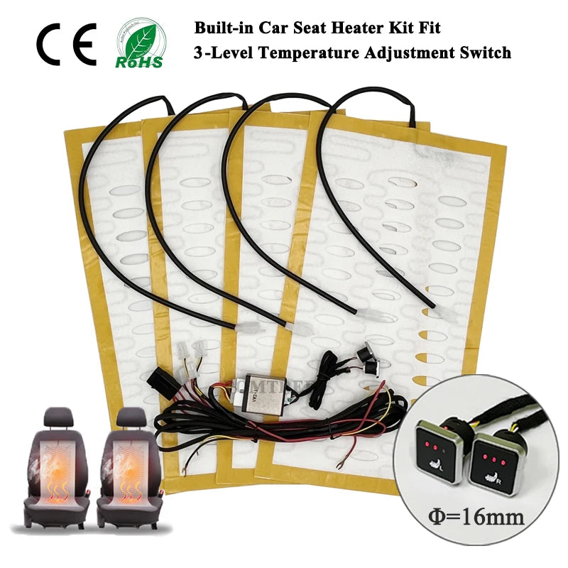 Universal Built-In Car Seat Heater Kit Fit 2 Seats 12V Alloy Wire Heating Pads 3 Levels Dual Control Heated Switch System-EXPROTAS
