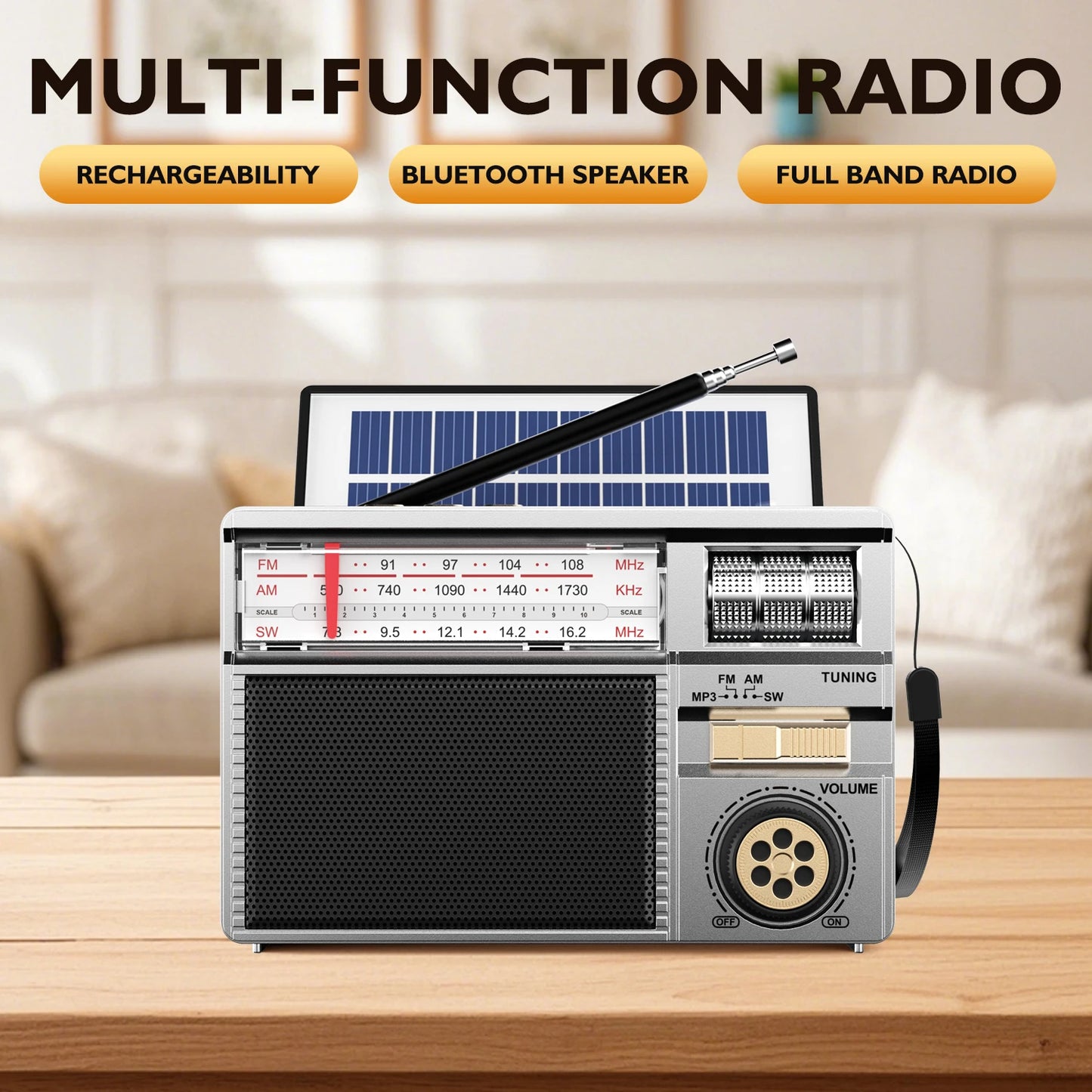 Long-lasting Battery Wireless Retro All-Band Radio with Multi-Mode Charging