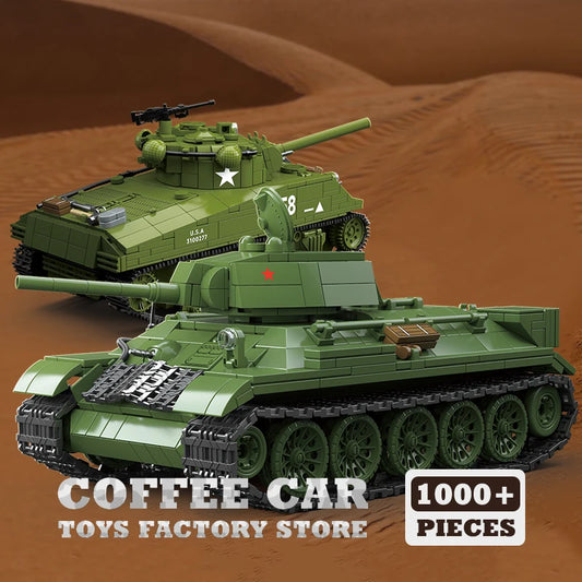 M4A3 Medium Tank Building Blocks T34/76 Armored Car WW2 Military Model Toy Gift