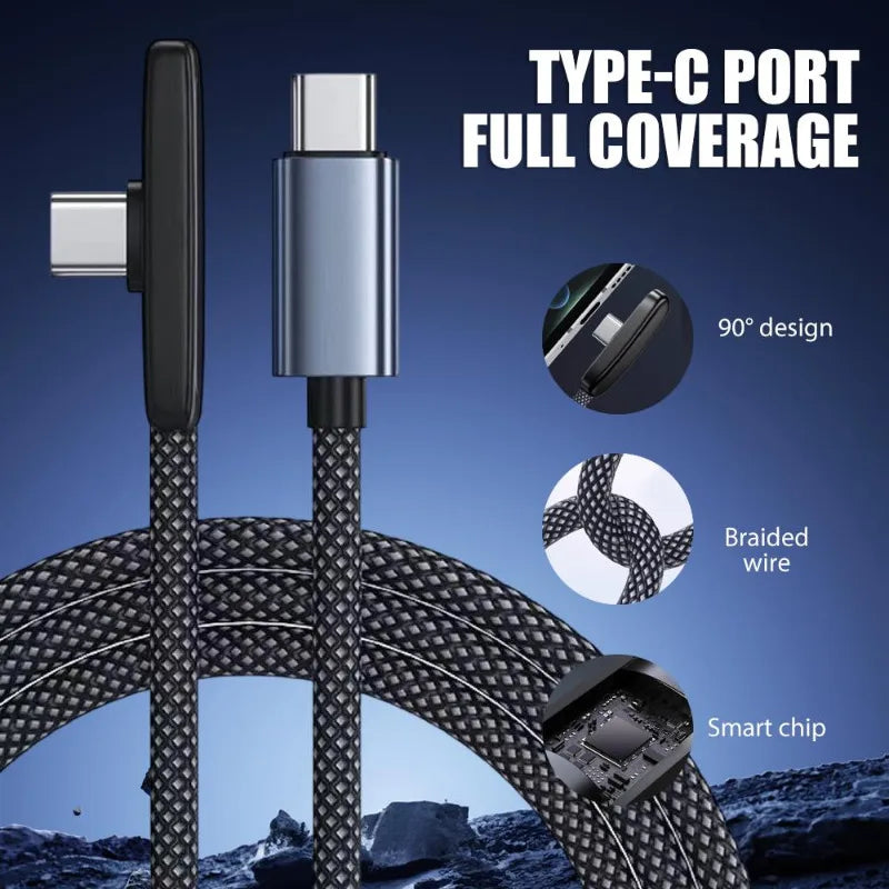 USB Type Cable 100W Fast Charging 90 Degree Right Angle Data Lead