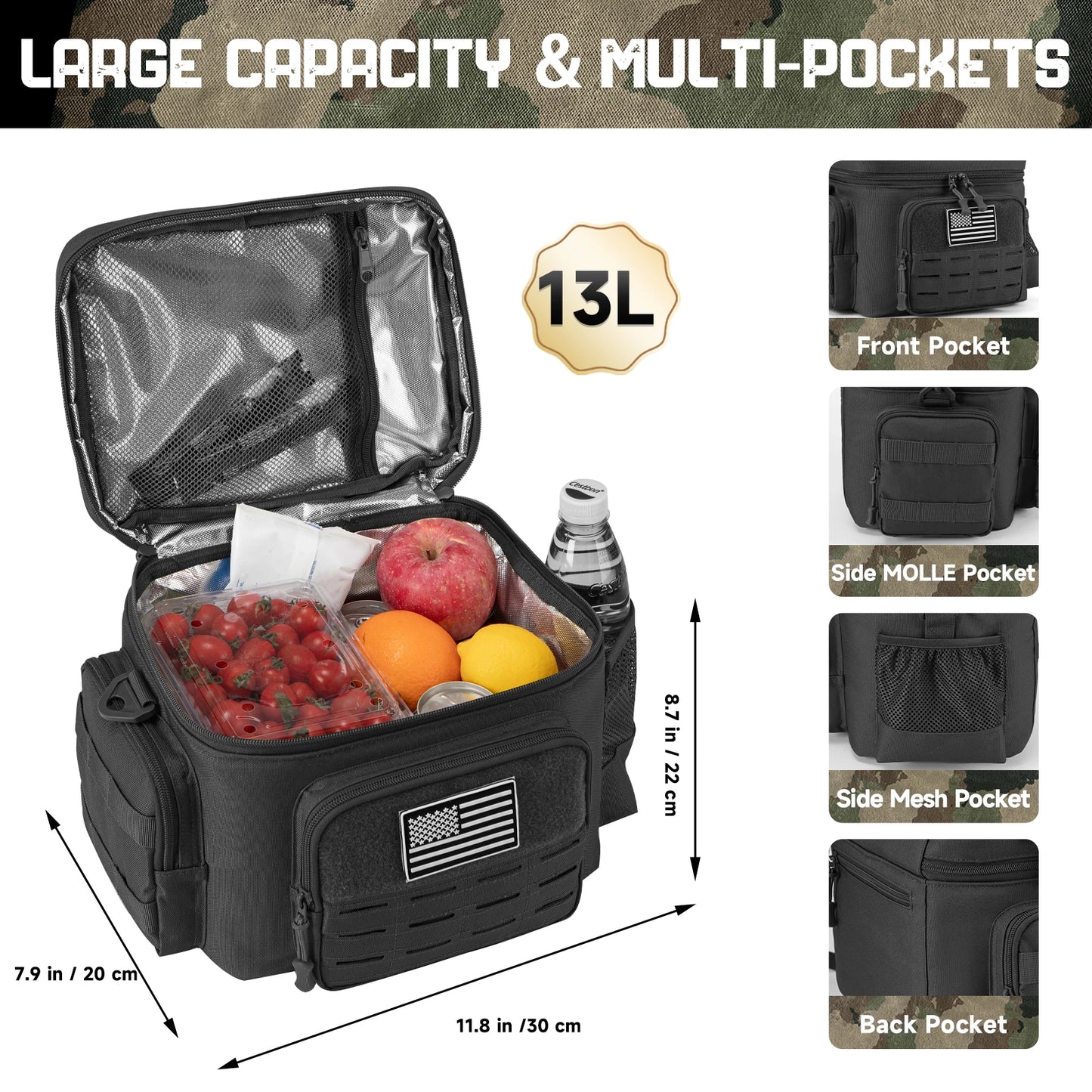 Tactical Insulated Lunch Bag for Men Heavy Duty Cooler Box Work Camping Picnic