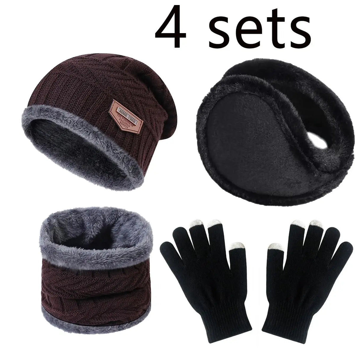 Men Women Beanie Winter Hat Scarf Gloves Thick Warm Knit Cap Set