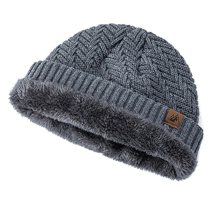 Unisex Peak Label Winter Hat Fur-Lined Knitted Beanie Warm Outdoor Sports Cap - EXPROTAS