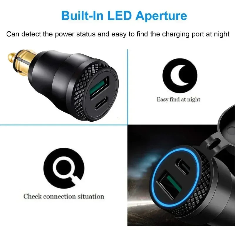 Motorcycle Waterproof Charger 30W USB Hella DIN Plug PD for BMW Ducati Triumph