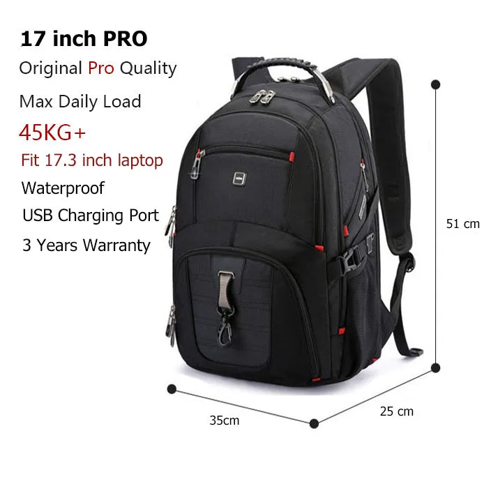 Swiss-Multifunctional bags Durable 17 Inch Laptop Backpack, Travel Bag,College Bookbag,USB Charging Port,Water Resistant-EXPROTAS