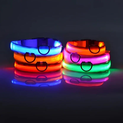 Dog Collar Nylon LED Glow Night Safety Leash Luminous Flashing Pet Accessories