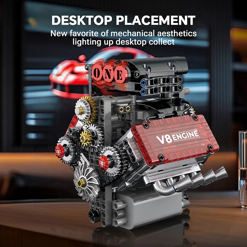 Motorized V8 Engine Simulation Model | Electric Drive Brick Car Building Kit Toy