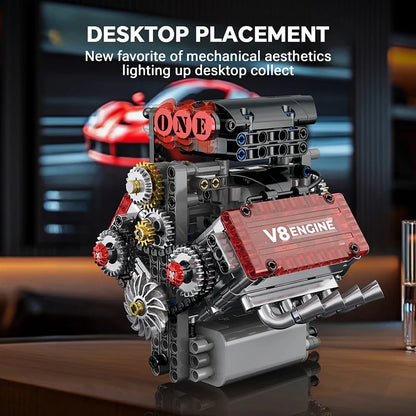 Motorized V8 Engine Simulation Model | Electric Drive Brick Car Building Kit Toy