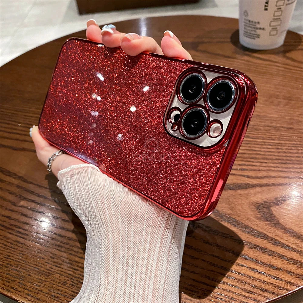 Square Glitter Plating Case for iPhone 11-16 Pro Max Mini XR XS Clear Cover