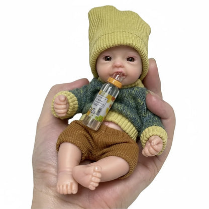 AnjoDoll 6 Inch Full Body Silicone Reborn Baby Boy Doll Palm Size Soft Bebe