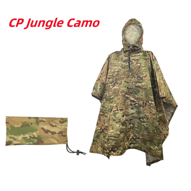 Men's Military Camo Waterproof Raincoat, Impermeable Zipper Rain Poncho for Motorcycle