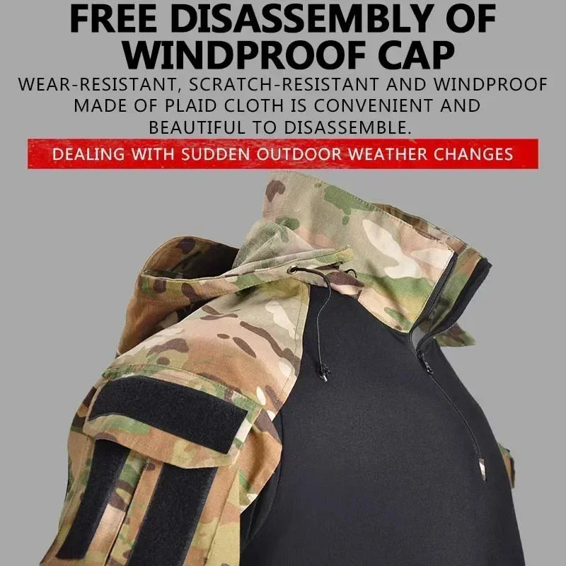 Men's Tactical Long Sleeve Camo Shirt Hooded Quick Dry T-shirt