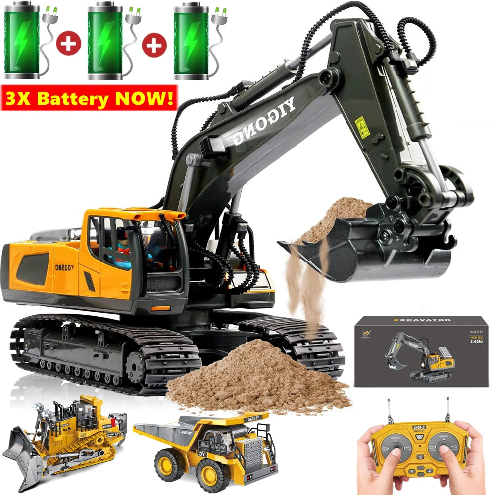 4WD RC Remote Control Excavator Truck Crawler Bulldozer Toy Vehicle