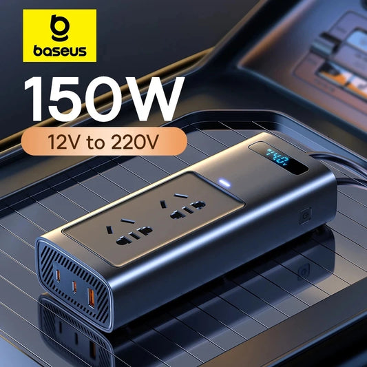 Baseus 150W Car Inverter DC 12V  to AC 220V EU Version Auto Power Inversor USB Type C Fast Charger For Car Power Adapter-EXPROTAS