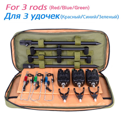 Carp Fishing Bite Alarm Set w/ Swingers Rod Pod Bank Stick Buzz Bar Kit