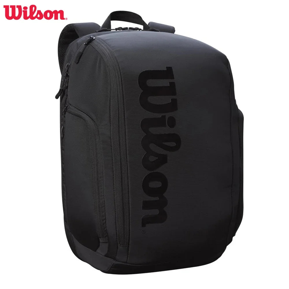 Wilson Roger Federer Tennis Bag Black Pro Staff V13 Super Tour Team Tennis Backpack For 2 Racquets With Isolation Compartmen-EXPROTAS