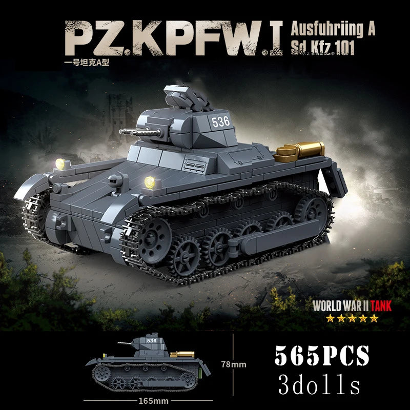 WW2 German Panzer I Tank Building Blocks Military Armoured Brick Toy Set