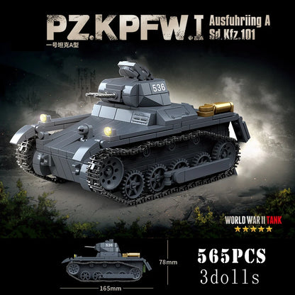 WW2 German Panzer I Tank Building Blocks Military Armoured Brick Toy Set