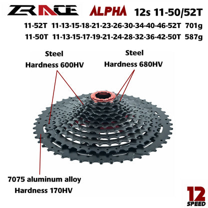 ZRACE ALPHA MTB Cassette 10–12 Speed HG/MS/XD Freehub 46T 50T 52T