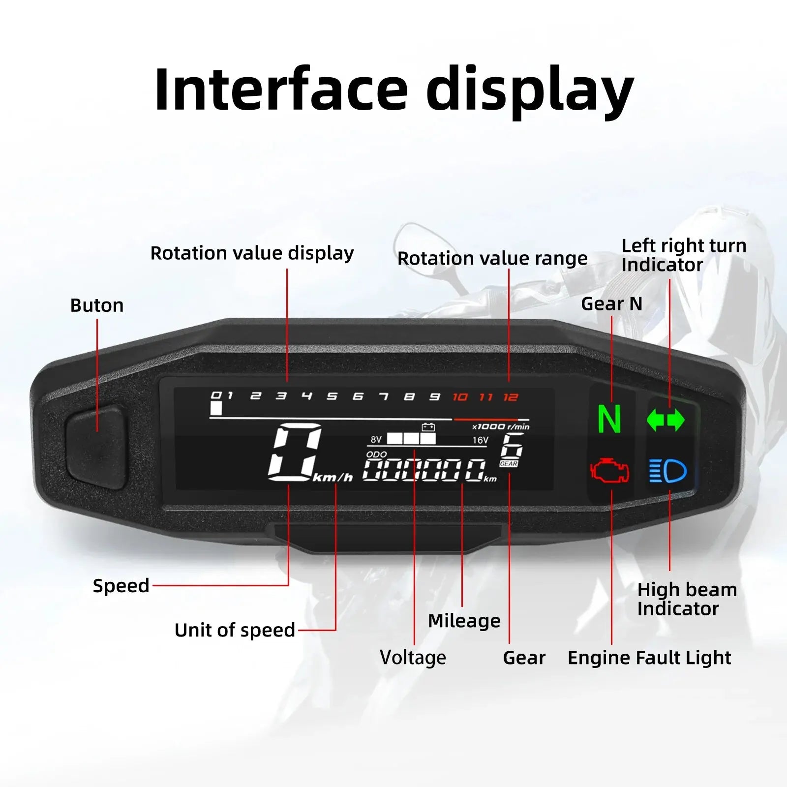 AD Universal Motorcycle Speedometer Digital Speed Meter LED Tachometer Dashboard Instrument Panel Meter LCD Display Y Bracket - EXPROTAS