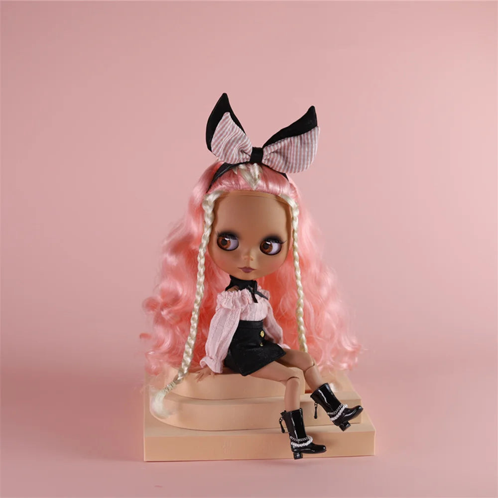 ICY DBS Blythe Doll Black Skin Joint Body Colourful Hair 1/6 BJD Dress Up