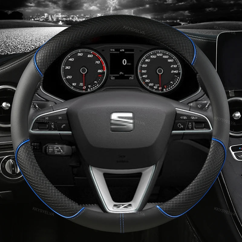 38cm Steering Wheel Cover Microfiber Leather Non-Slip Red Blue Beige Coffee