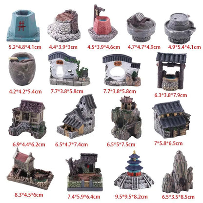 1PCS Mini House Model Resin Ornament for Garden Landscaping Decor