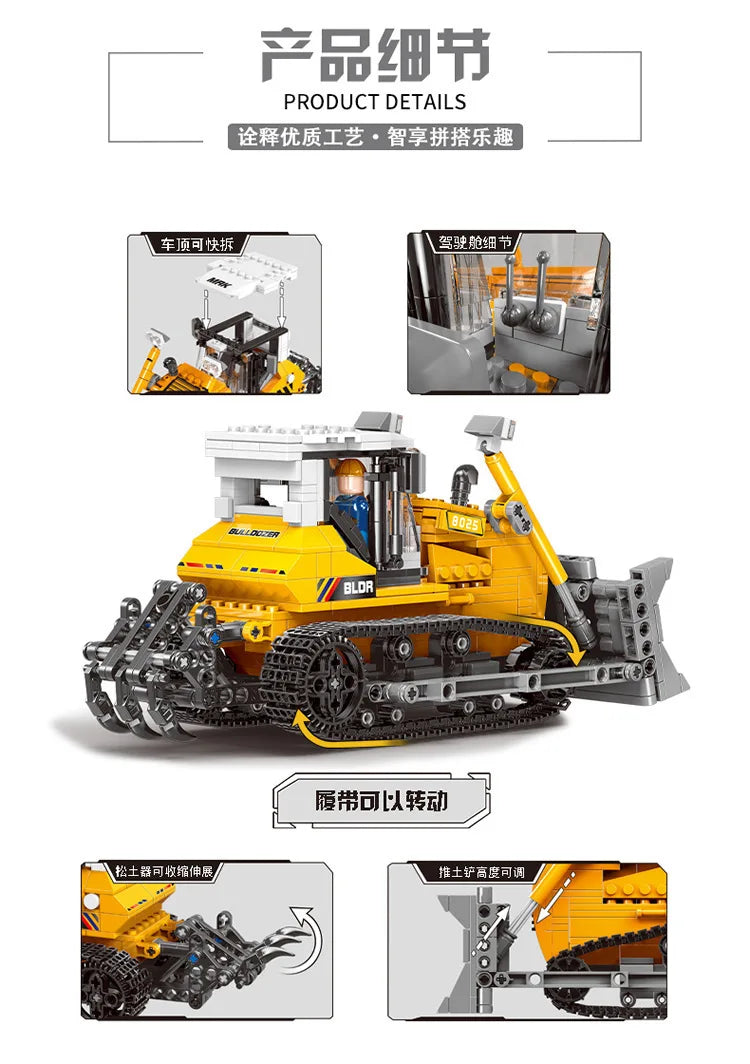 MOC Engineering Vehicle Building Blocks Wheel Loader Crane Bulldozer Truck Set