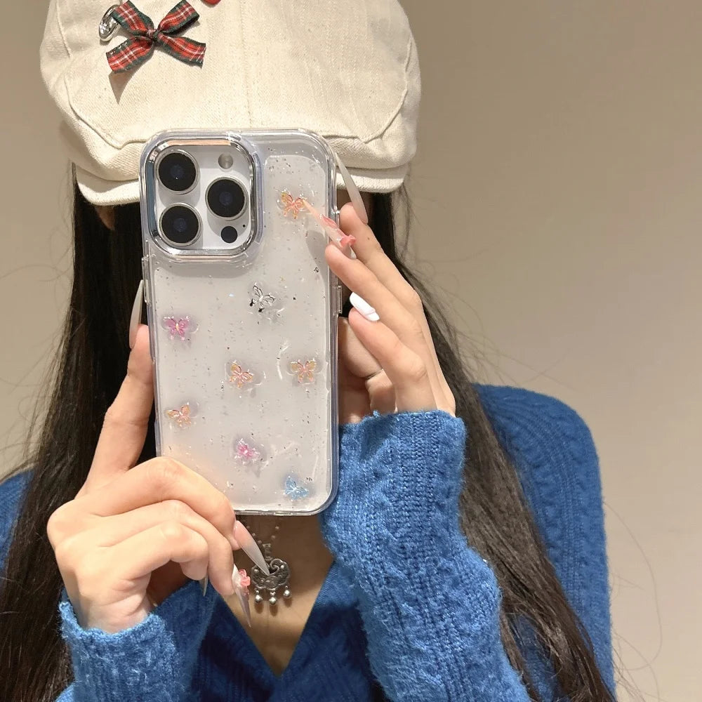 Glitter Butterfly Clear Case for iPhone 11-16 Pro Max Plus Shockproof Bumper
