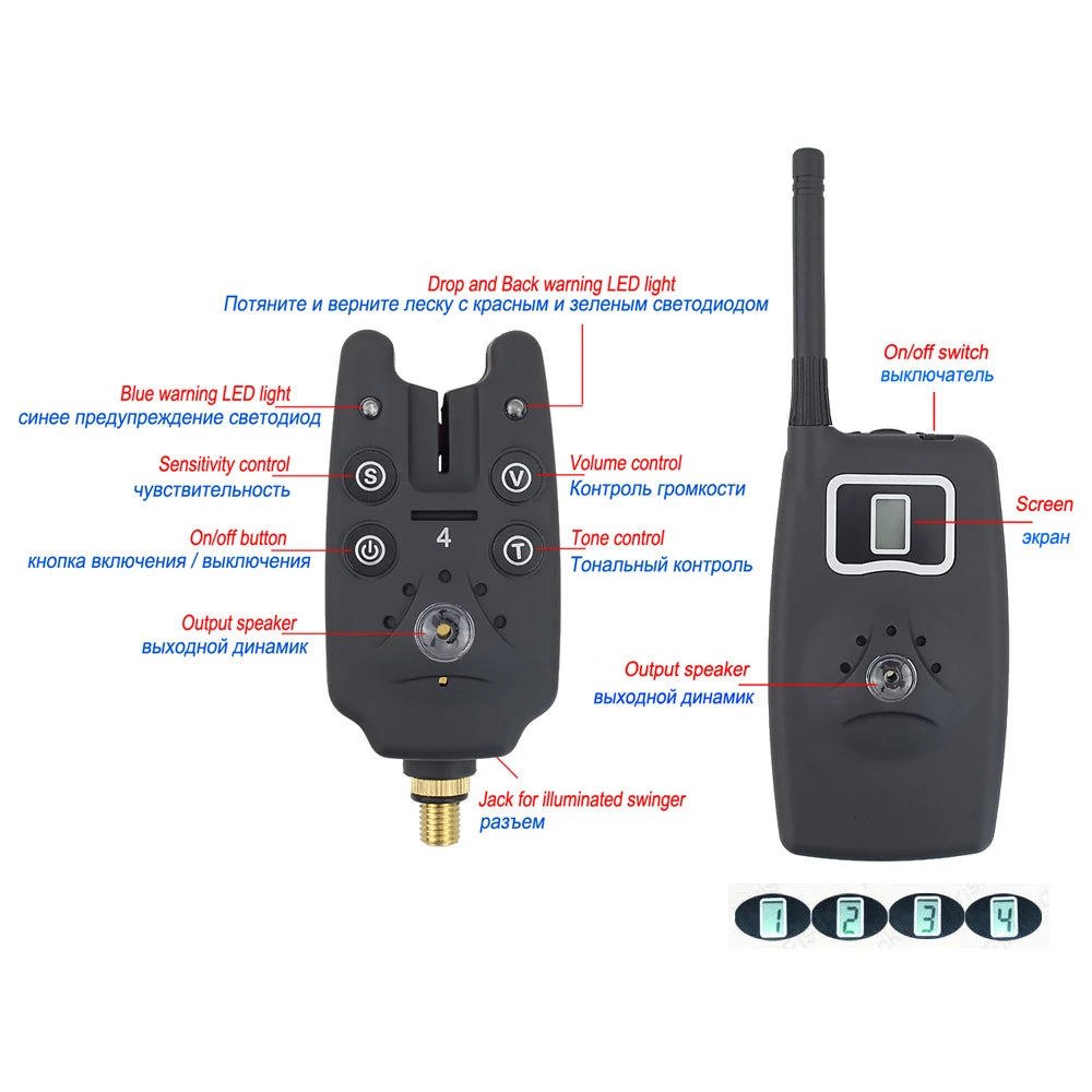 Wireless fishing bite alarm 1+4 set with 4pcs illuminated swinger in  EVA case for carp fishing B1203S-EXPROTAS