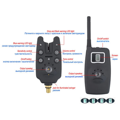 Wireless fishing bite alarm 1+4 set with 4pcs illuminated swinger in  EVA case for carp fishing B1203S-EXPROTAS