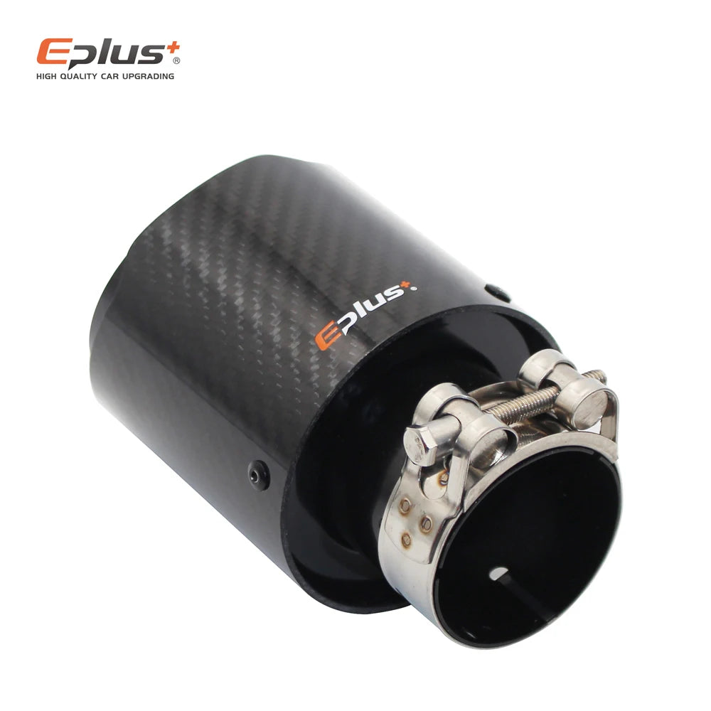 EPLUS Glossy Carbon Fiber Exhaust Tip Black Stainless Straight Universal