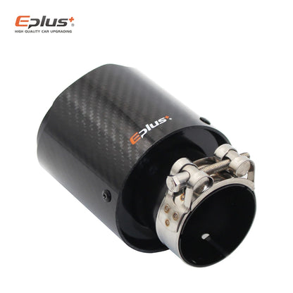EPLUS Glossy Carbon Fiber Exhaust Tip Black Stainless Straight Universal