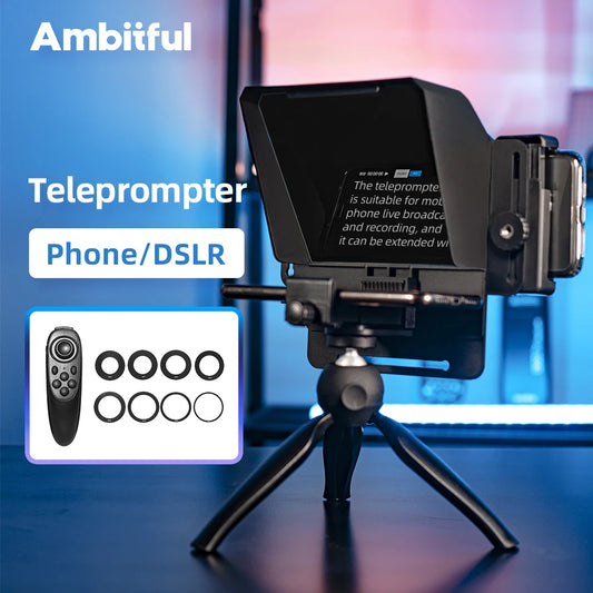 Ambitful Teleprompter Kit | DSLR Phone Script Prompter with Remote Control