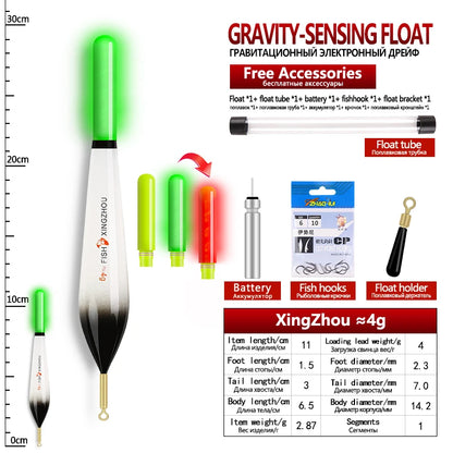 Luminous Fishing Float Set w/ CR425 Battery Hooks Tube Buoy Rest Tackle
