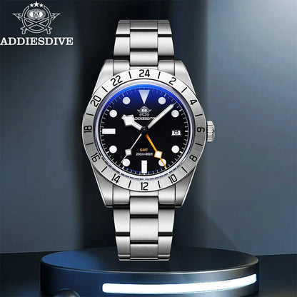 Addiesdive 39mm Bubble Mirror GMT Quartz Watch 20Bar Waterproof for Men