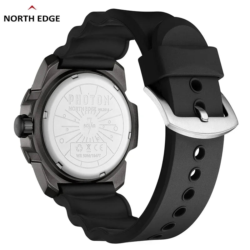 North Edge Solar Watch for Men 50M Waterproof Sport Silicone Strap