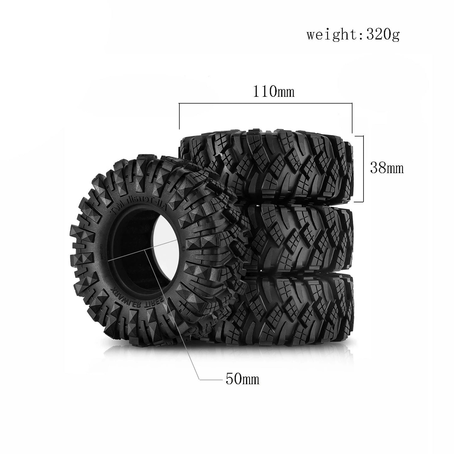 4pcs 110x38mm 1.9 Mud Terrain Tires for 1/10 RC Crawler SCX10 Capra TRX4