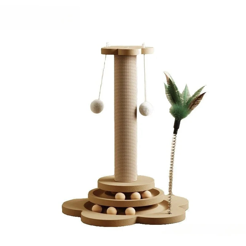 Pet Cat Toy Turntable Solid Wood Sisal Balls Funny Scratching Furniture