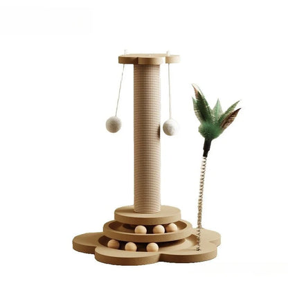 Pet Cat Toy Turntable Solid Wood Sisal Balls Funny Scratching Furniture