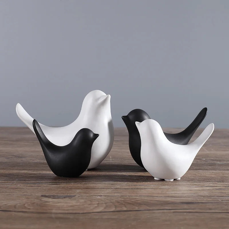 Nordic Ceramic Bird Figurine Black White Animal Statue Home Table Decoration
