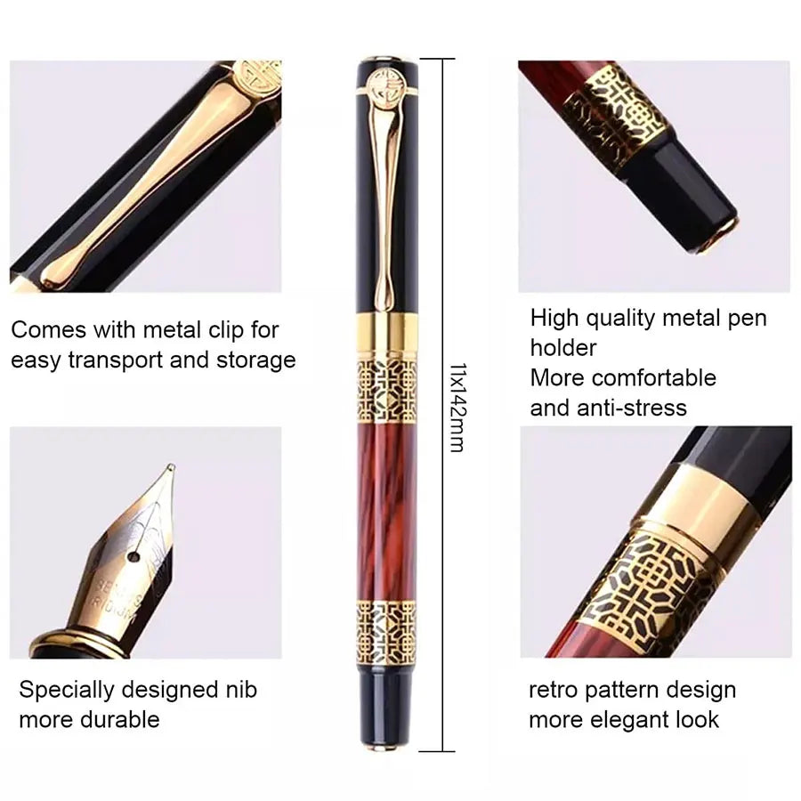 1-100Pcs Retro Metal Fountain Pen Replaceable Ink Elegant Writing Supplies