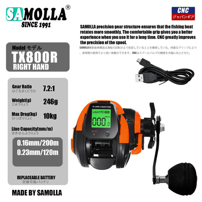 SAMOLLA Baitcasting Fishing Reel Electronic Big Led Screen High Speed 7.2:1 10kg Saltwater Waterproof Cast Drum Wheel Casting-EXPROTAS